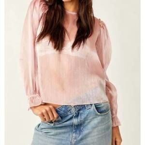 Free People Light Pink Sheer Blouse